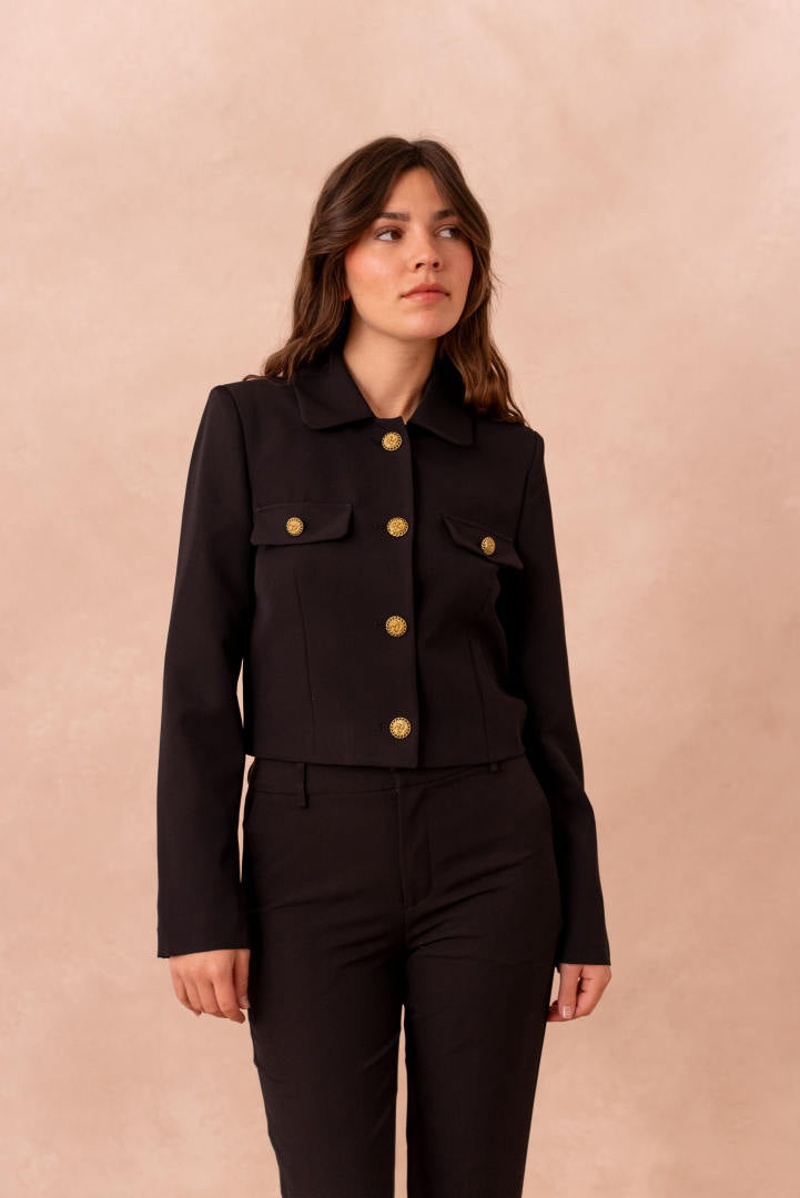Cropped straight cut blazer with gold buttons ATTENTIF