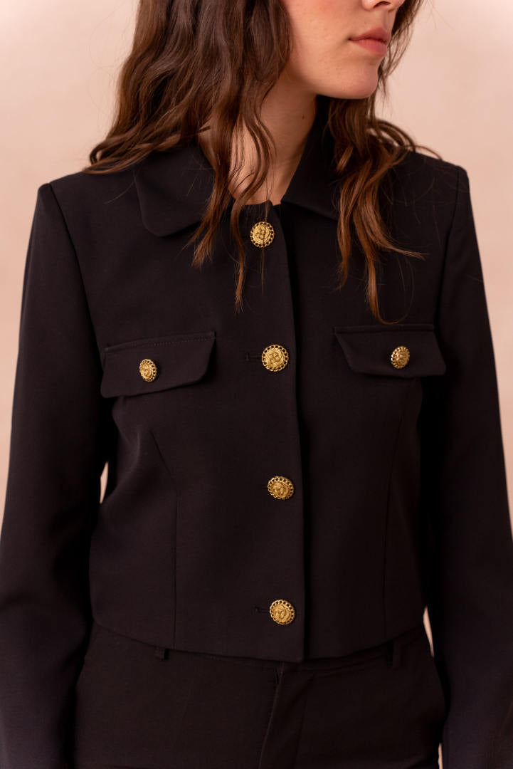Cropped straight cut blazer with gold buttons ATTENTIF