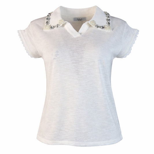 Linen bejeweled top 