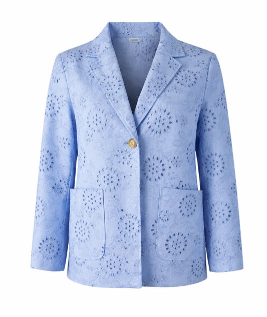 Embroidered blue suede blazer LOUIZA FASHION