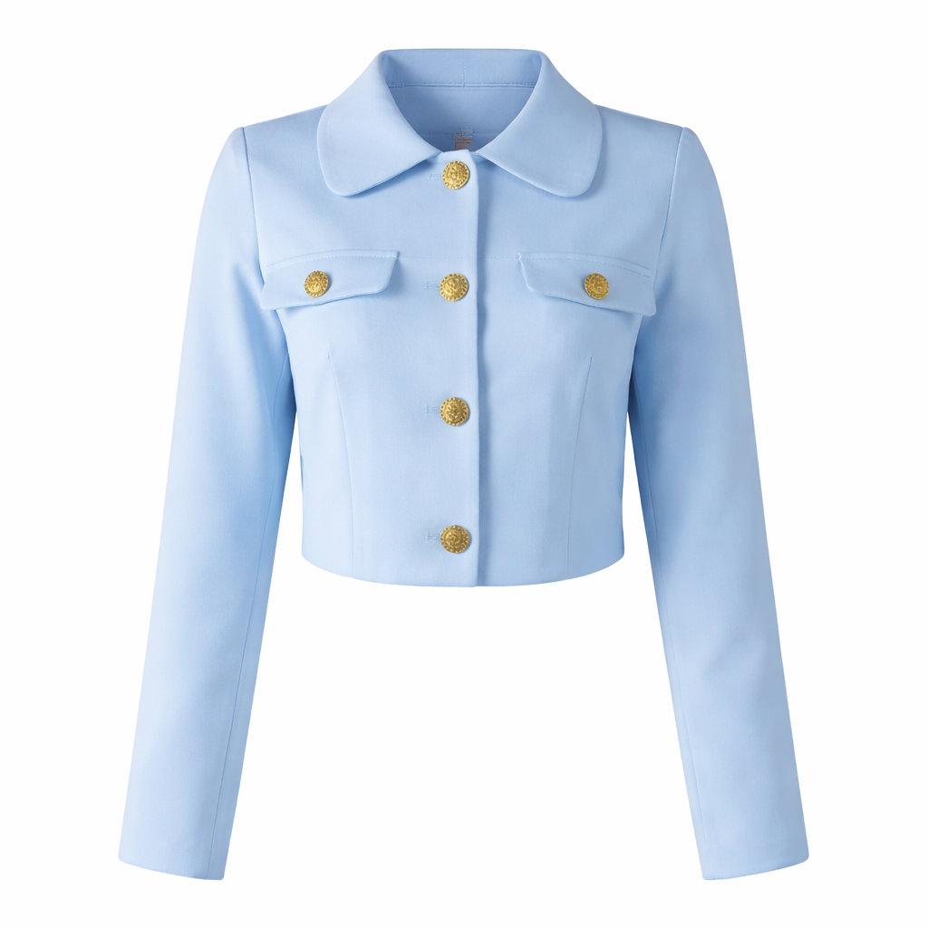 Cropped straight cut blazer with gold buttons ATTENTIF