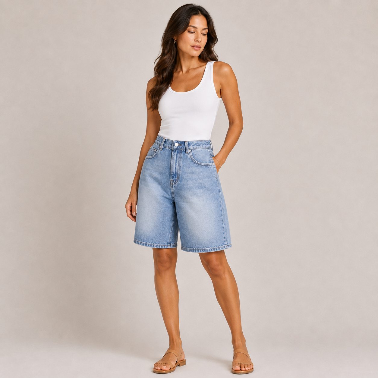 Light blue denim bermuda 