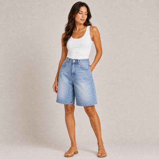 Light blue denim bermuda 