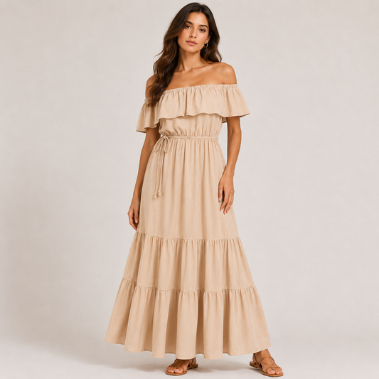 Off shoulders maxi dress Beige 