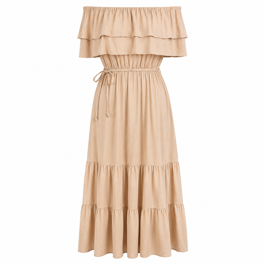 Off shoulders maxi dress Beige 