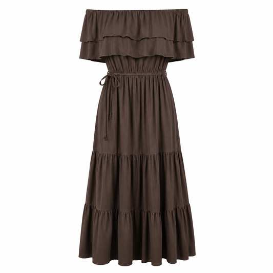 Off shoulders maxi dress Brown 
