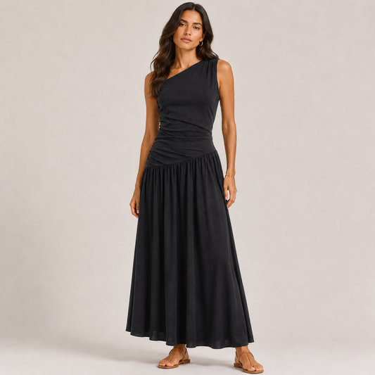 One shoulder linen maxi dress 