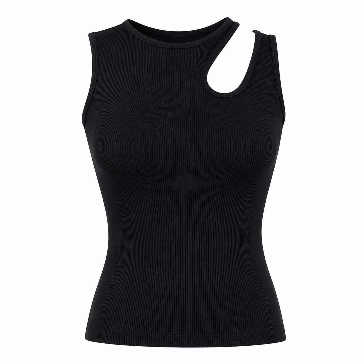 One shoulder linen blend top 