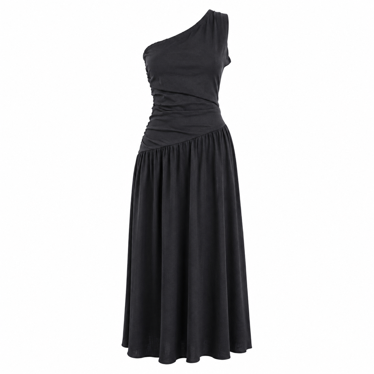 One shoulder linen maxi dress 