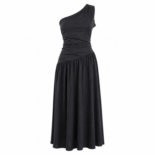 One shoulder linen maxi dress 