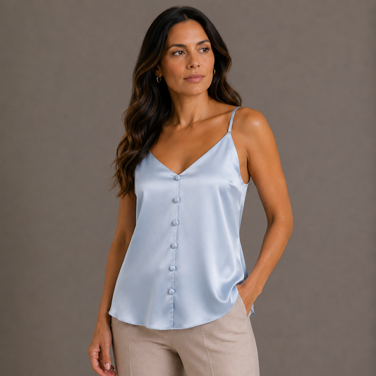 Plain satin top with buttons 