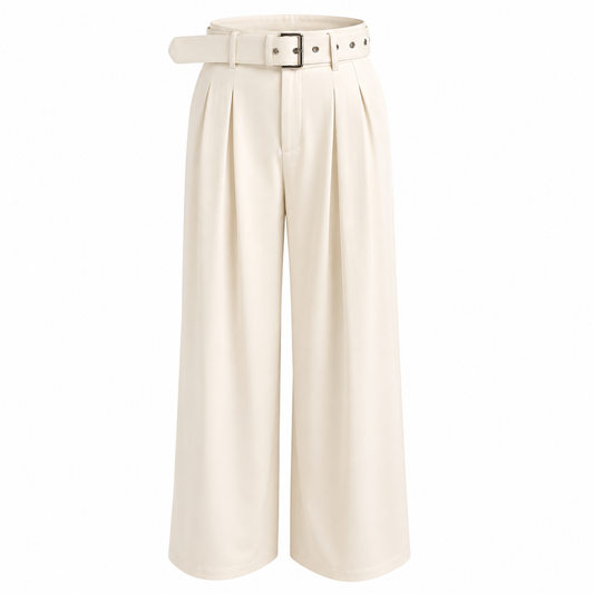 Pleated wide legs trousers with belt 