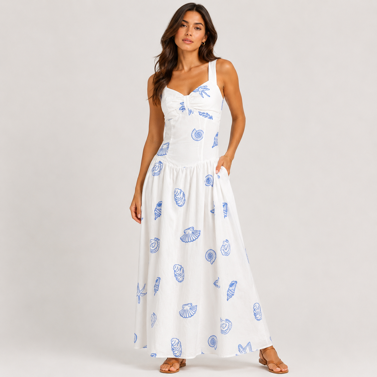 White & Blue Marine Print Dress