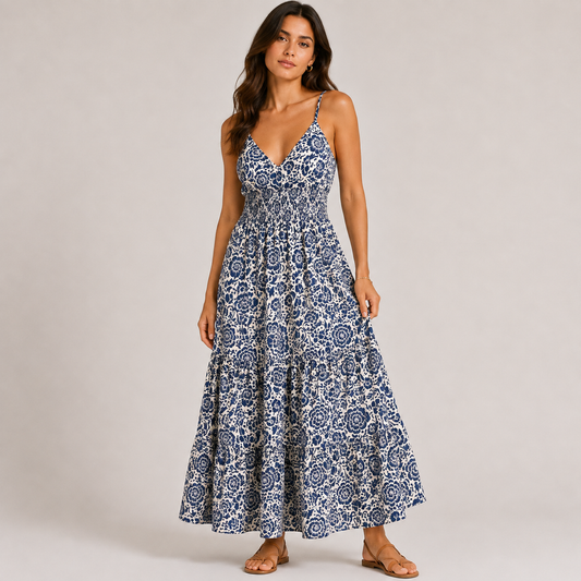 Printed navy blue dress 