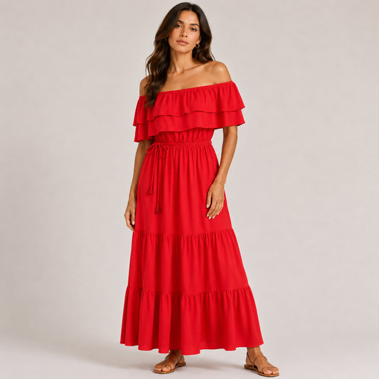 Off shoulders maxi dress Red 