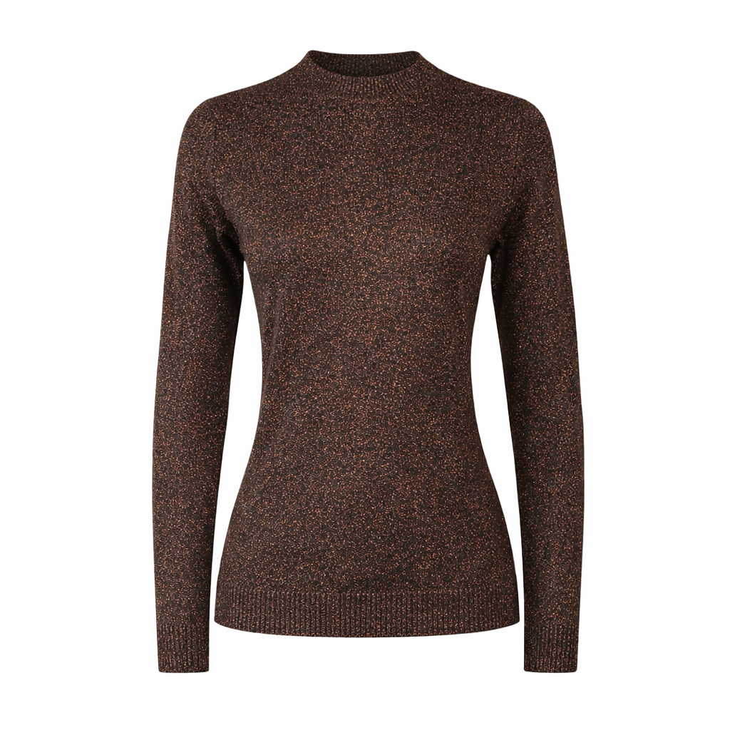 Round neck metallic sweater Brown