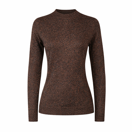 Round neck metallic sweater Brown
