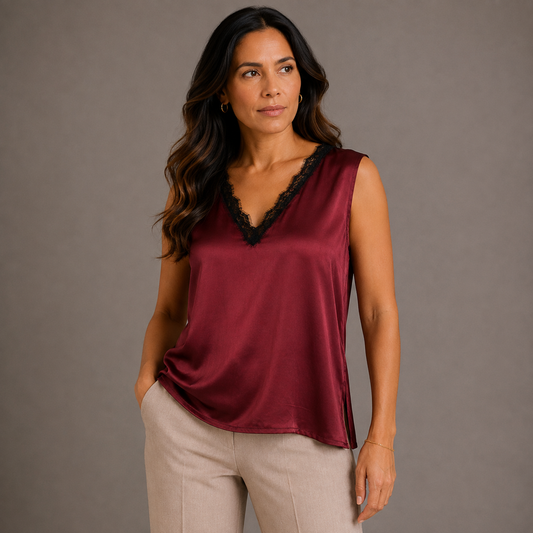 Satin sleeveless top with dentelle 
