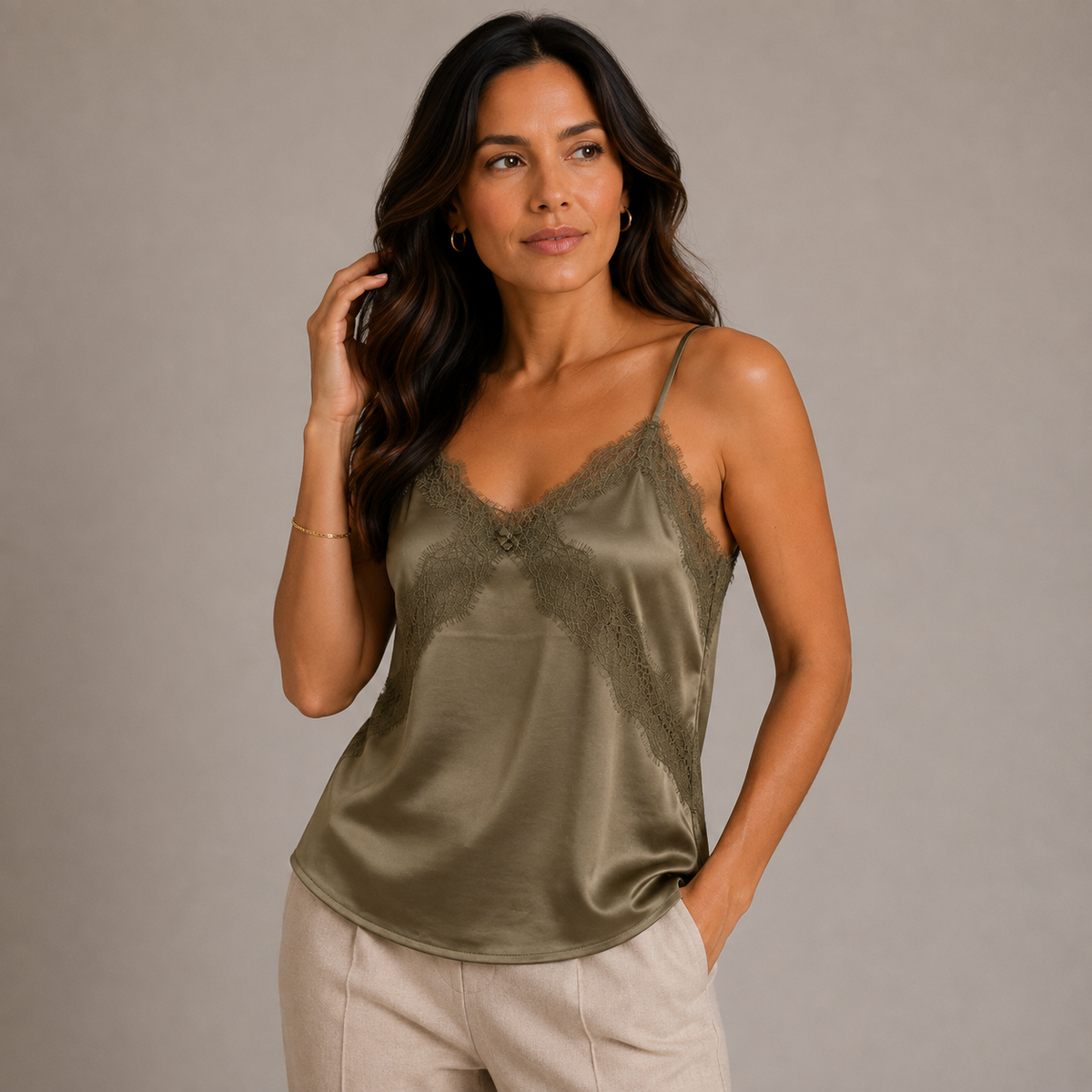 Satin Top with Lace Detail