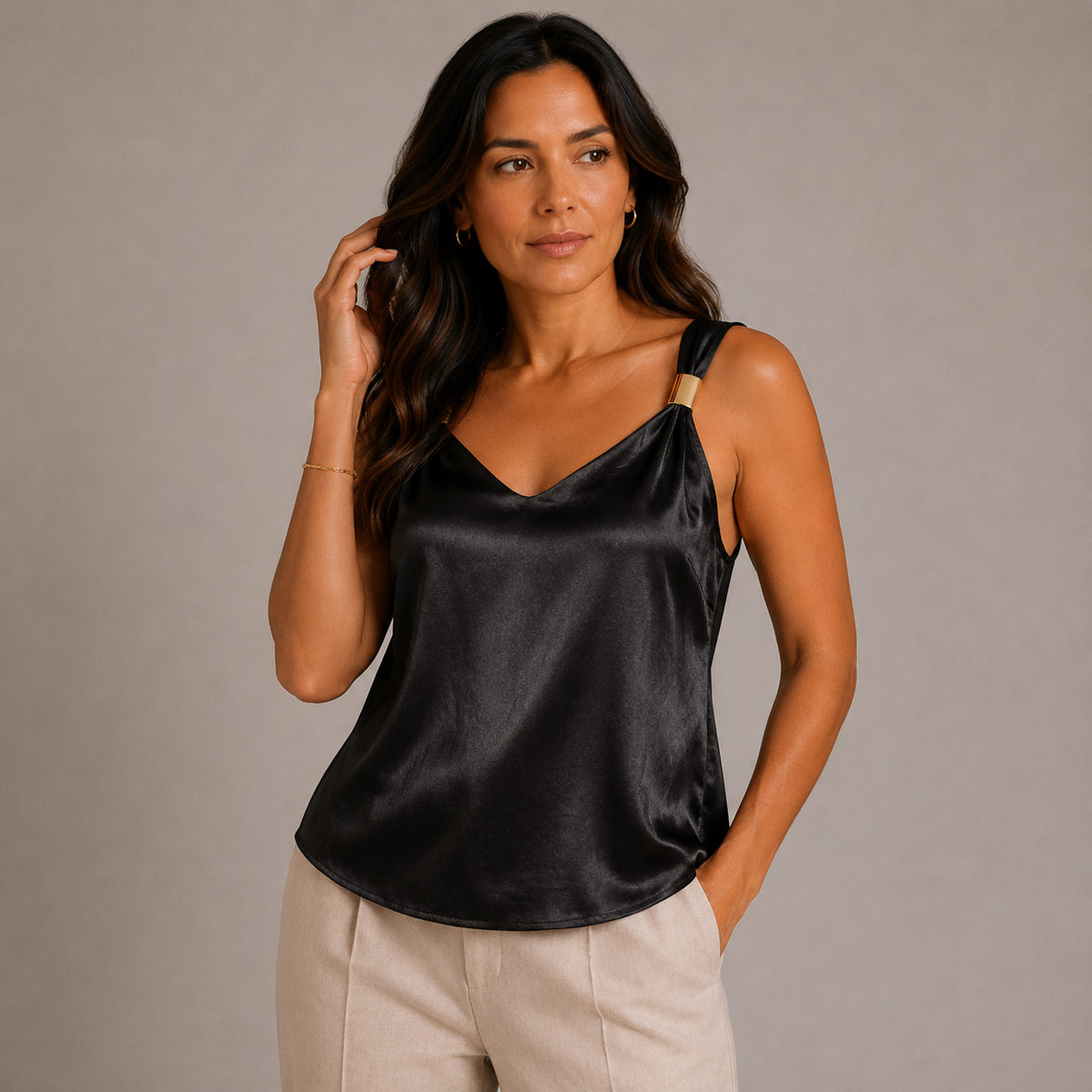 Satin Top with Gold Detail