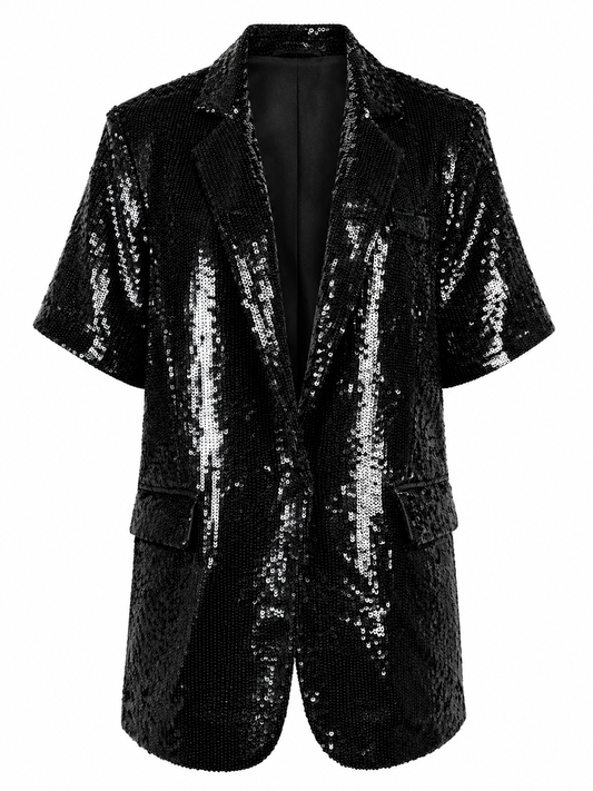 Sequined black blazer - short sleeves 
