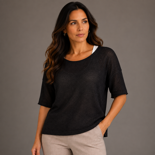 Short sleeves V neck metallic sweater 