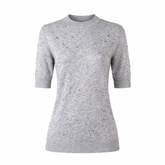 Short sleeves knit with rhinestones Grey