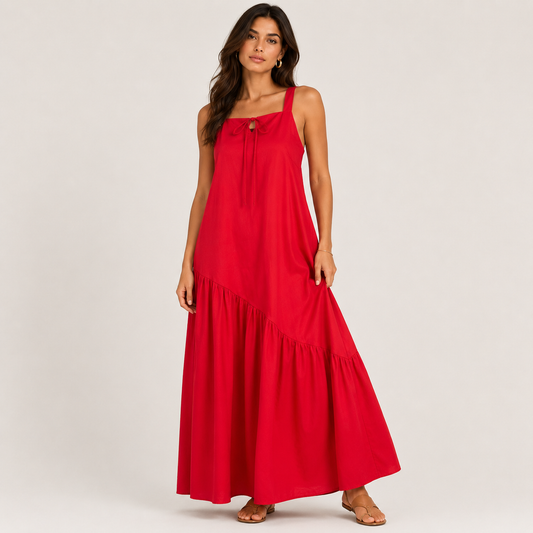 Simple poplin dress red 