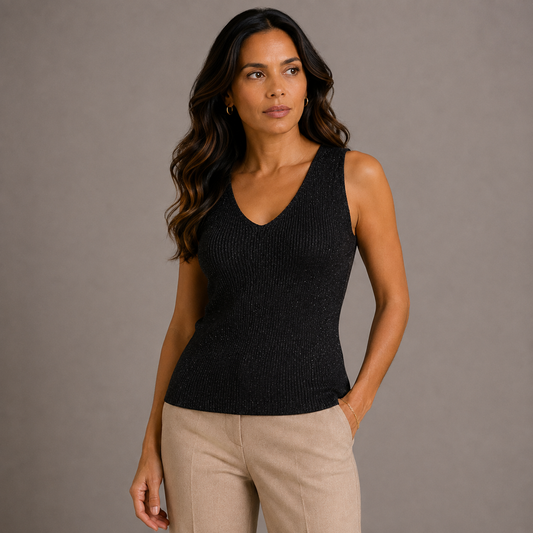 Sleeveless metallic basic top 