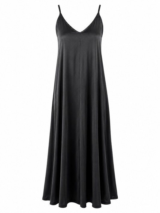 V-neck viscose maxi black dress 