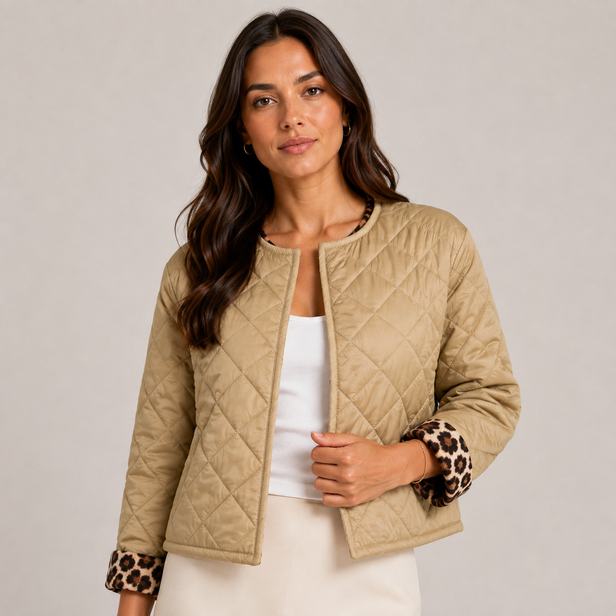 Waterproof Jacket with Leopard Detail