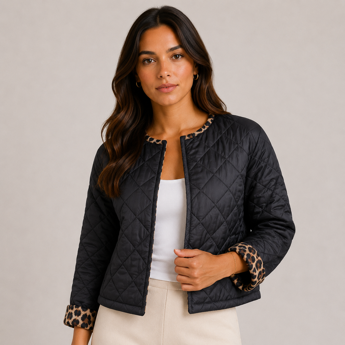 Waterproof Jacket with Leopard Detail