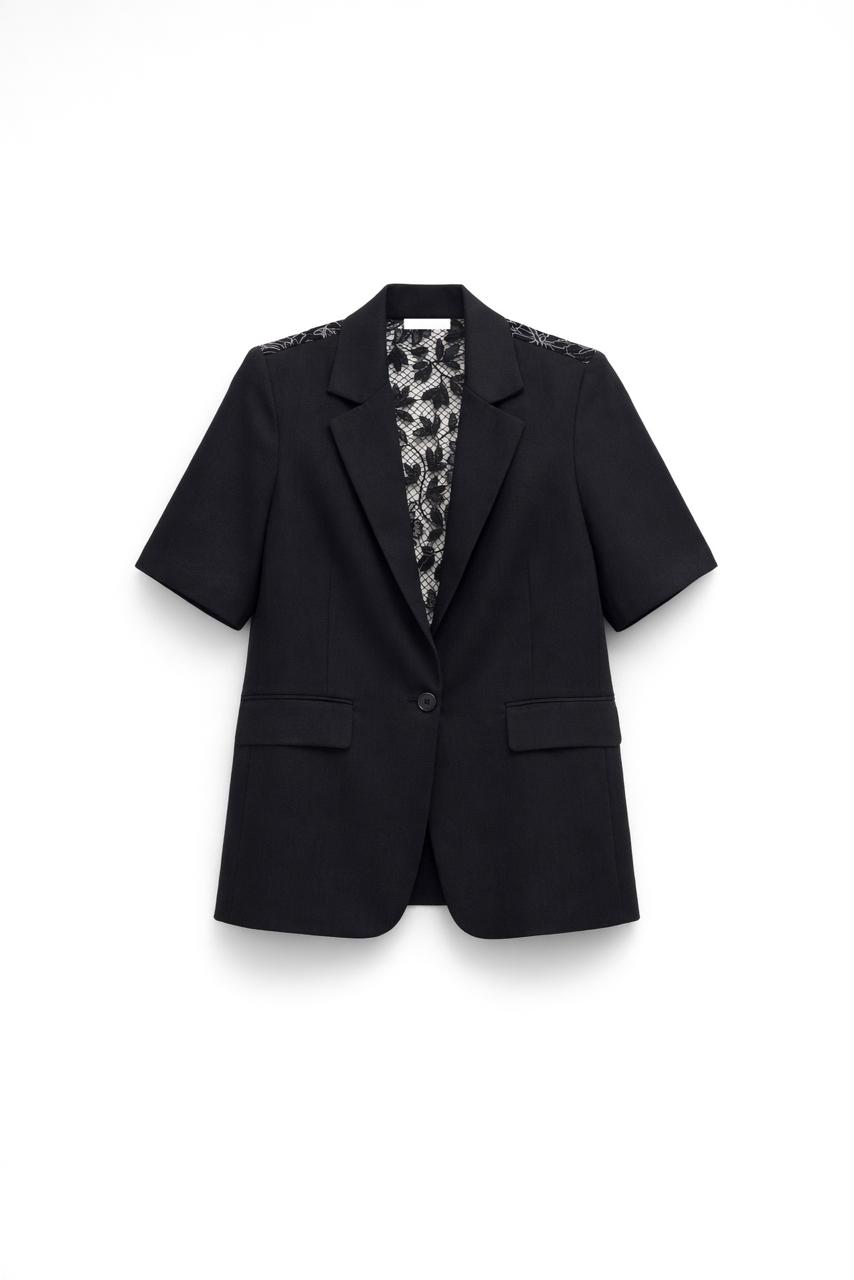 Short sleeves linen blazer with dentelle on the back 