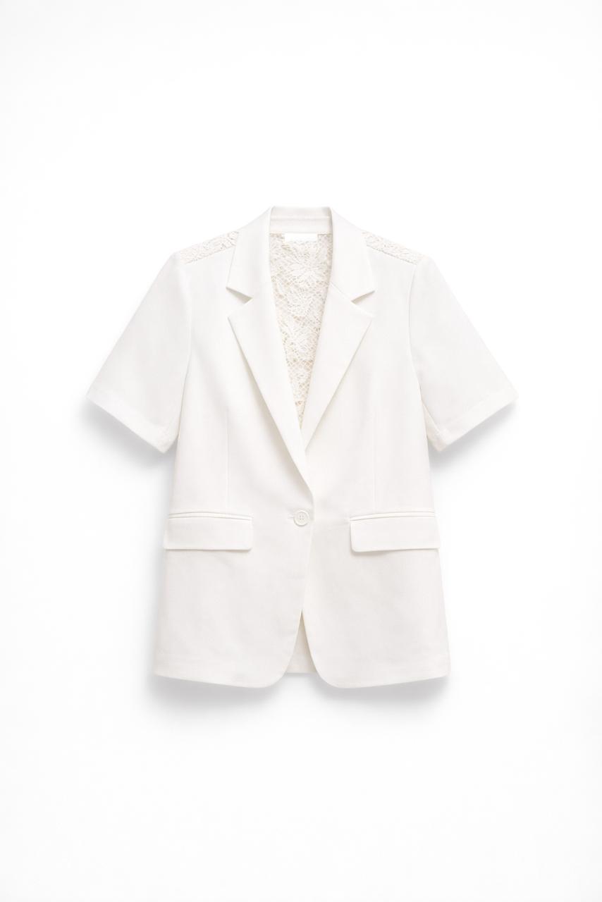 Short sleeves linen blazer with dentelle on the back 
