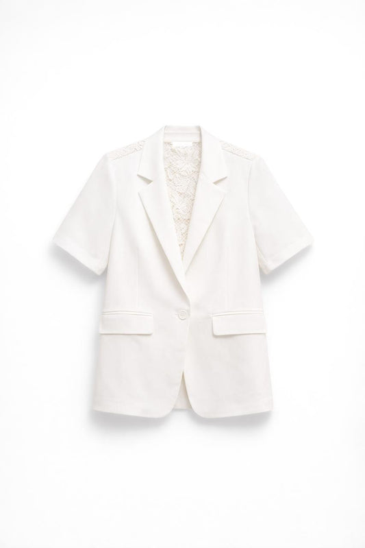 Short sleeves linen blazer with dentelle on the back 