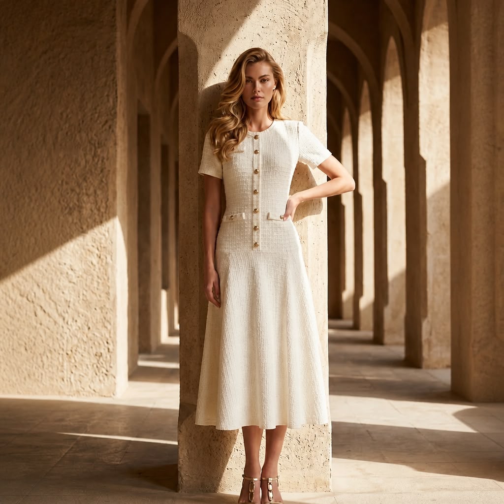 Maxi dress with gold buttons 