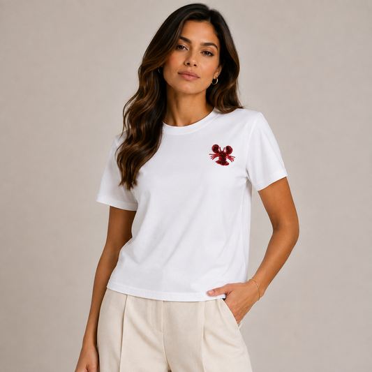 white t-shirt with paillette crab 