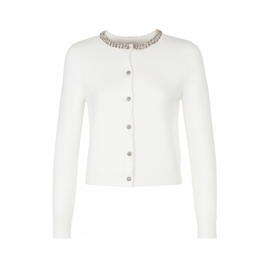 Ling sleeves white cardigan with sequined collar