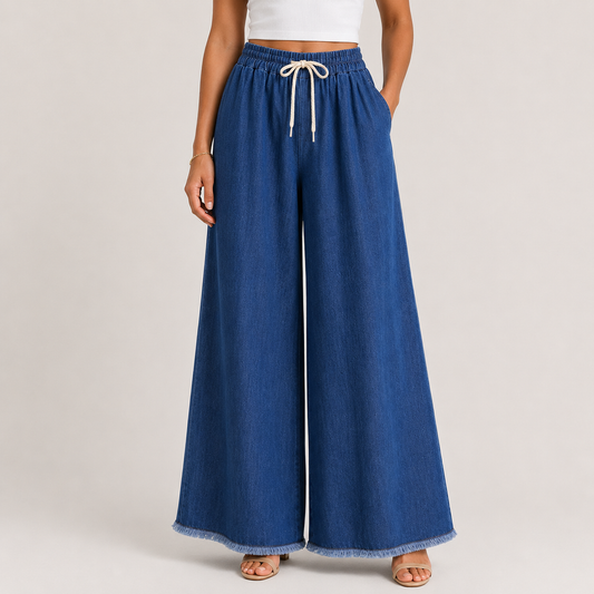 Wide legs elastic waistcoat jeans 