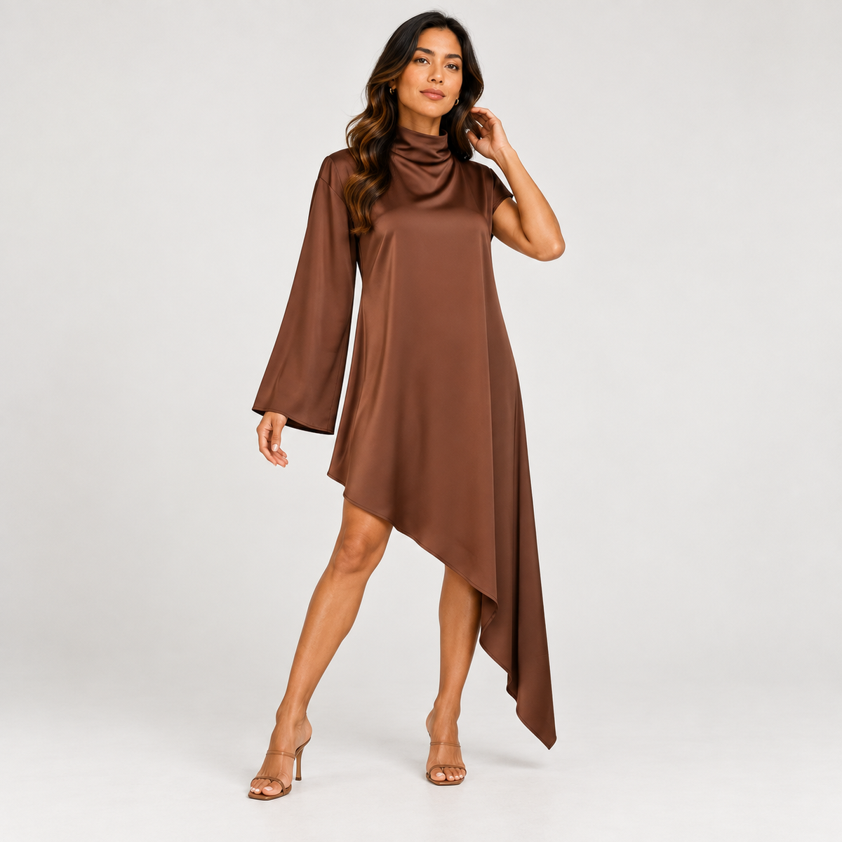 Asymmetrical brown dress 