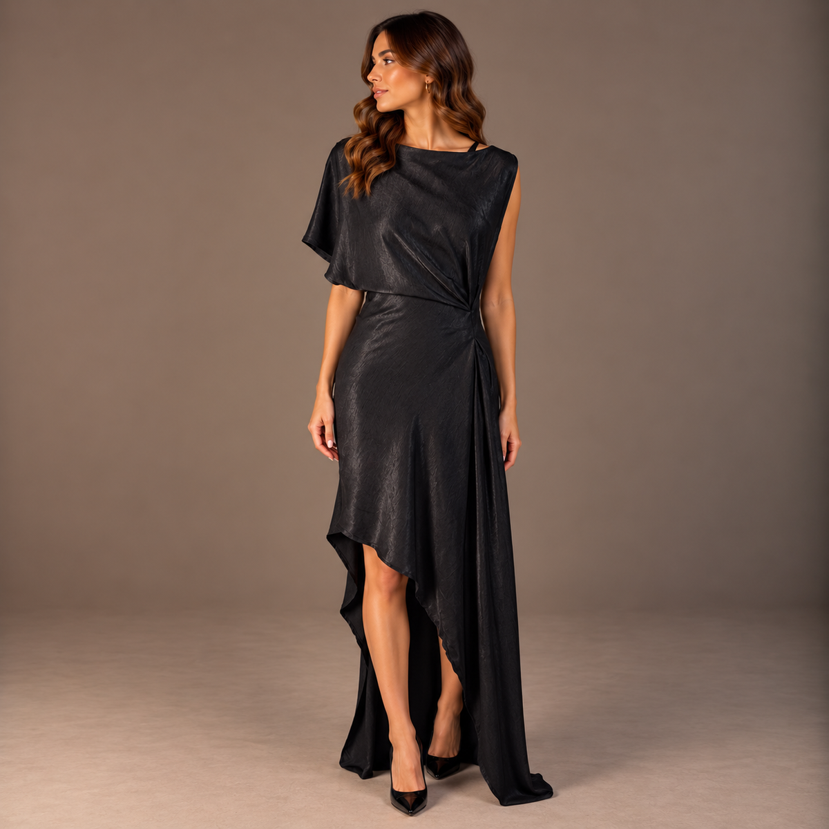 Asymmetrical Winter Dress – Black, Brown & Bordeaux 