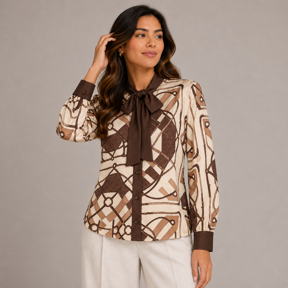 Printed shirt with bow 