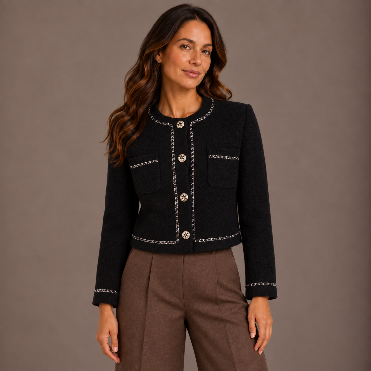Women’s Bouclé Jacket – Black & Ivory 