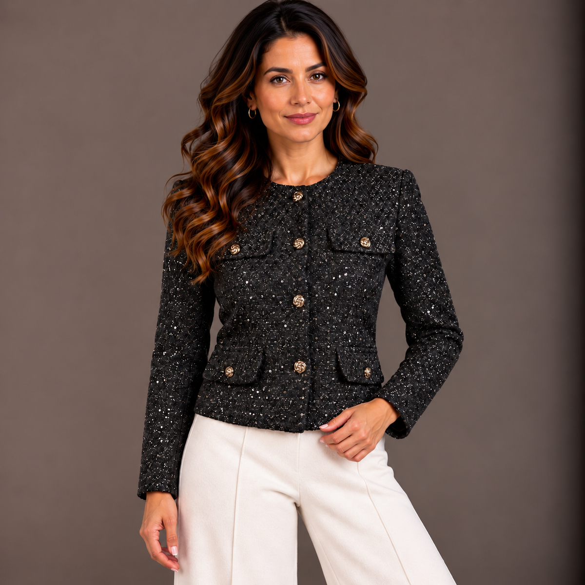 Black Tweed Blazer for Women 