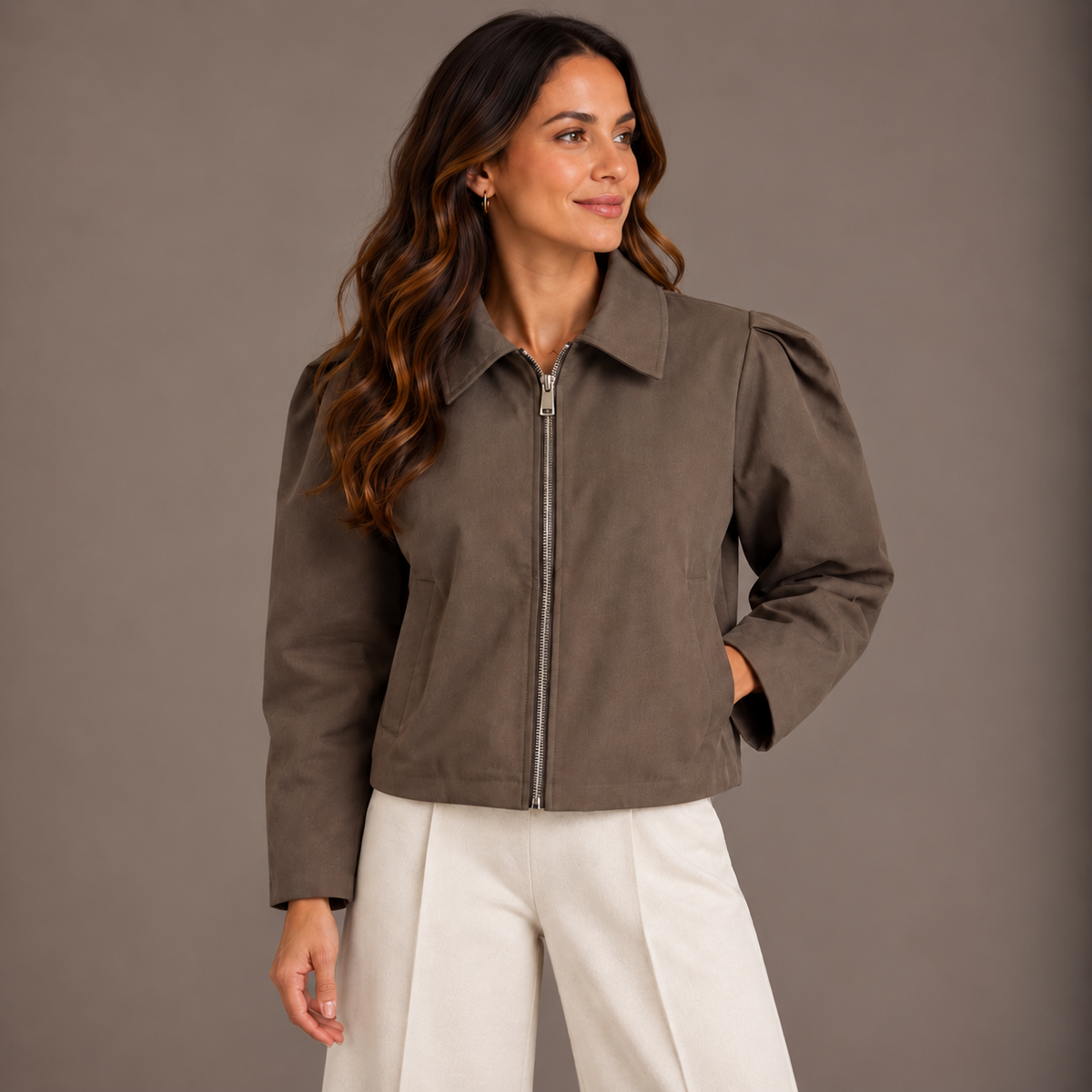 Brown Bomber Jacket for Women 