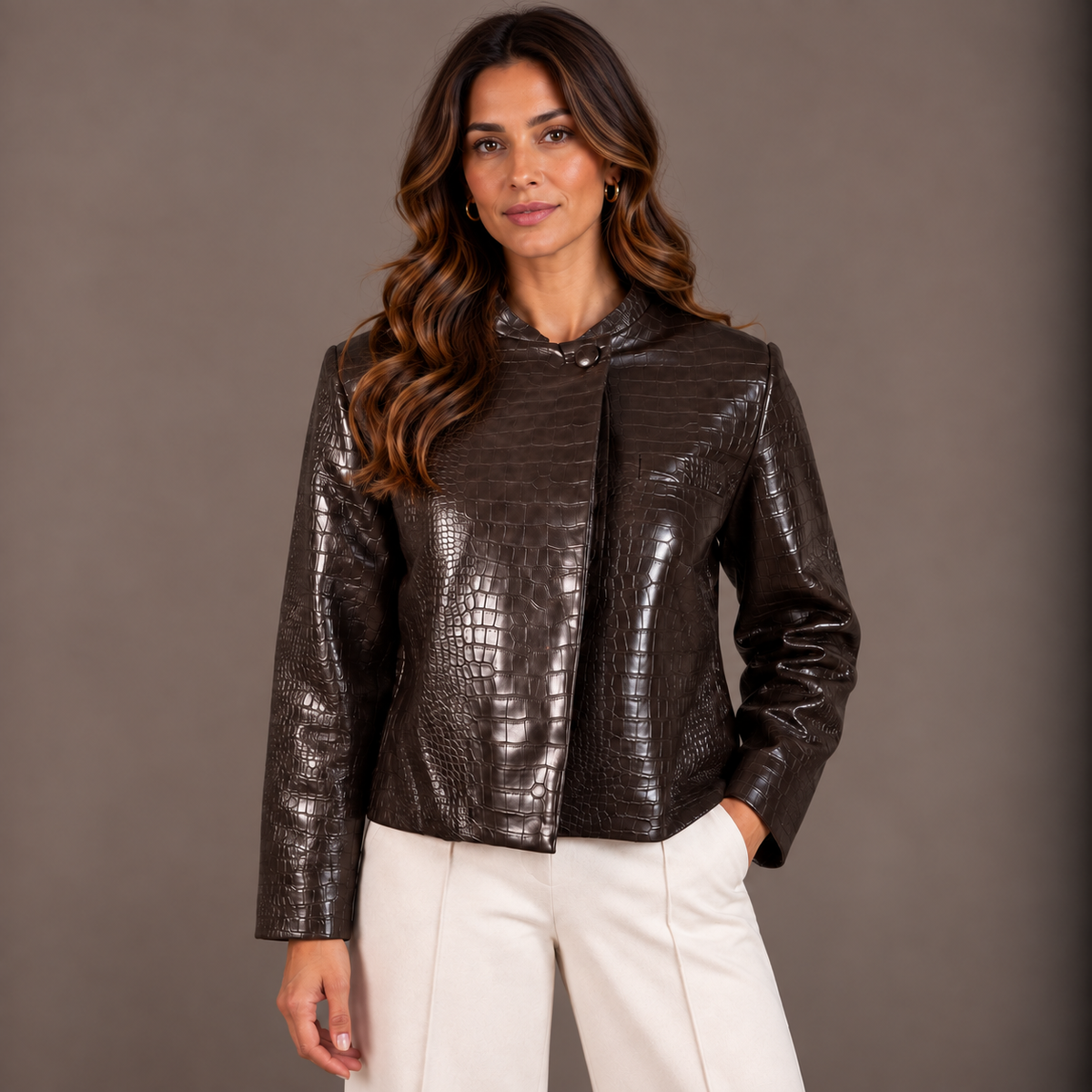 Brown Eco-Leather Jacket for Women 
