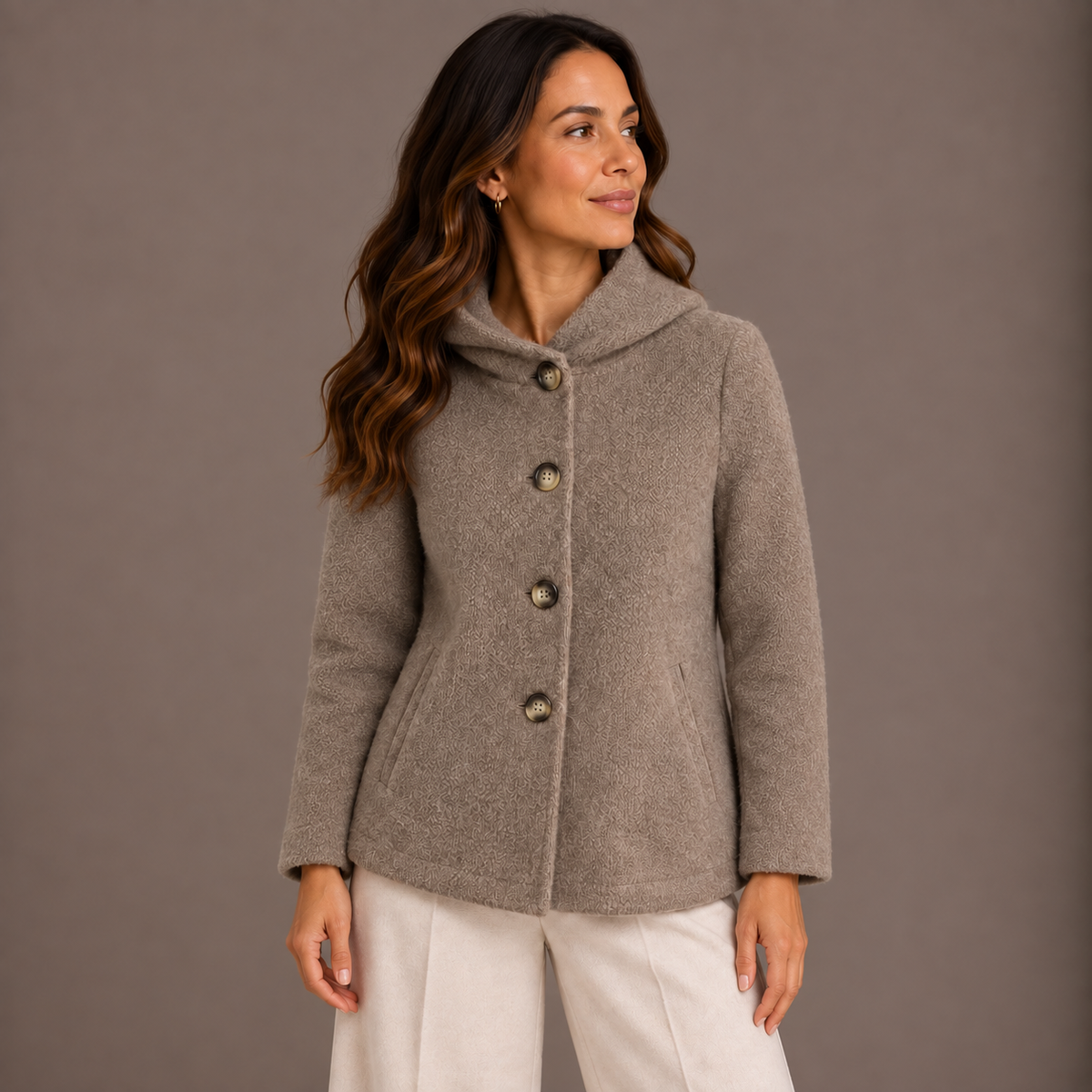 Women's Hooded Jacket – Taupe & Burgundy 
