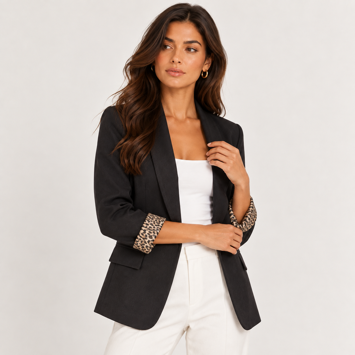 Blazer with leopard sleeves 