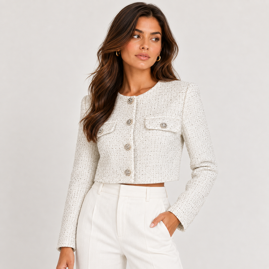 Off-White & Silver Cropped Sequin Blazer 