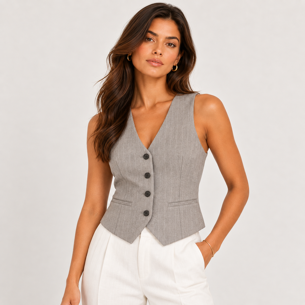 Taupe & Brown Striped Waistcoat 